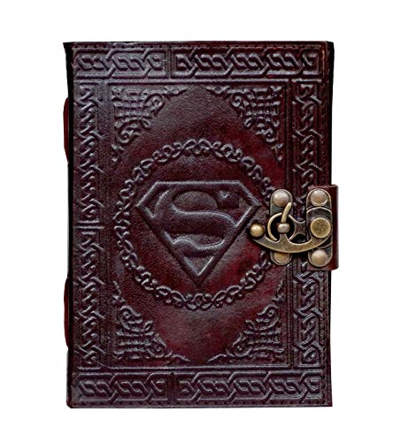 Handmade Superman Sign Embossed Leather Journal Notebook Unlined Paper, Brown Diary Notepad Gift x Inches (Brown)