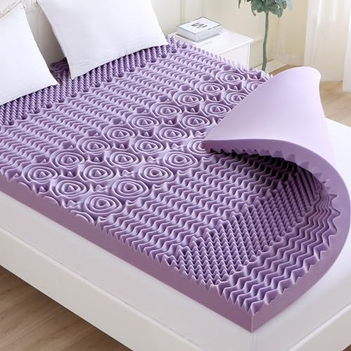 MUXHOMO Zone Twin Size Mattress Topper, Inch Cooling Gel Infused Mattress Topper, Egg Crate Foam Mattress, CertiPUR US Certified (Ã, Lavender)