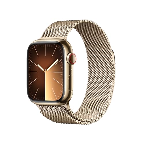 Apple Watch Series [GPS + Cellular mm] Smartwatch with Gold Stainless Steel Case with Gold Milanese Loop. Fitness Tracker, Blood Oxygen & ECG Apps, Always On Retina Display