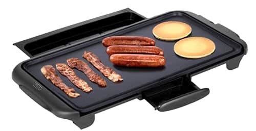 BELLA Electric Griddle with Warming Tray Smokeless Indoor Grill, Nonstick Surface, Adjustable Temperature & Cool touch Handles, x , CopperBlack