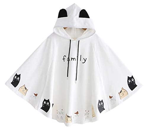 Cosplay Anime Bunny Emo Girls Sweater Hoodie Ears Costume Panda Cat Emo Bear Jacket T Shirt Top Shirt (White Poncho)