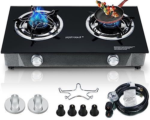 Horynar Propane Stove Burner Propane Gas Stove Auto Ignition Portable Gas Stove BTU Tempered Glass Camping Stove Propane LPG with CSA Hose Propane Burners for Outdoor Cooking,Emergency