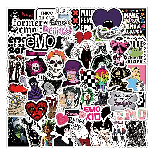 Pcs Emo Stickers Pack, Depressed Decadent Mood Aesthetic Waterproof Vinyl Sticker Decals for Water Bottle,Skateboard,Laptop,Phone,Journaling,Scrapbooking Gifts for Adults Teens Kids (Emo)