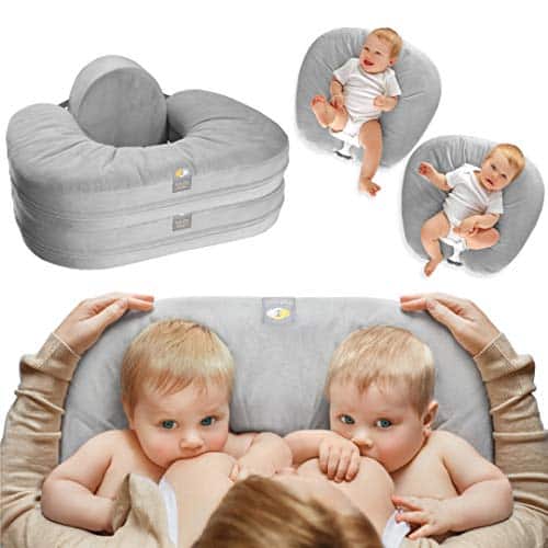 TwinGo Nurse & Lounge Pillow (Grey) Breastfeeding Pillow for Twins or Two Lounge Pillows uses XS to Plus Size Woman Preemie + mo Babies